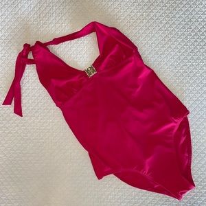 Tory Burch Logo One Piece Swimsuit - Pink